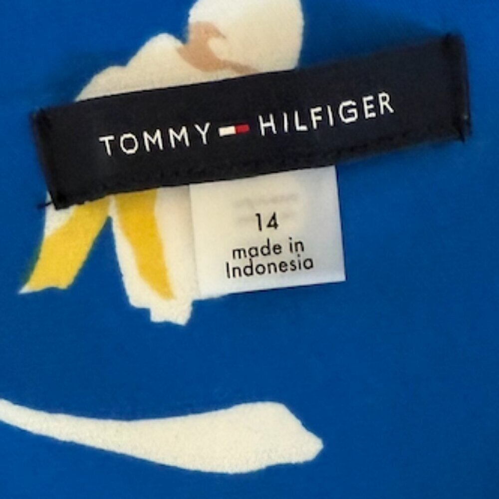 Tommy Hilfiger Blue Floral Shift Dress Size 14 V Neck Knee Length - Picture 3 of 4